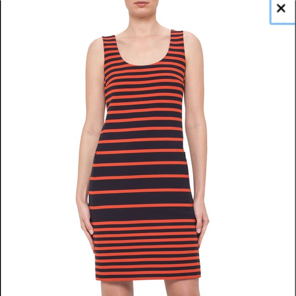 Akris Punto Sleevless Navy & Rust Stripe Dress - Picture 1 of 8